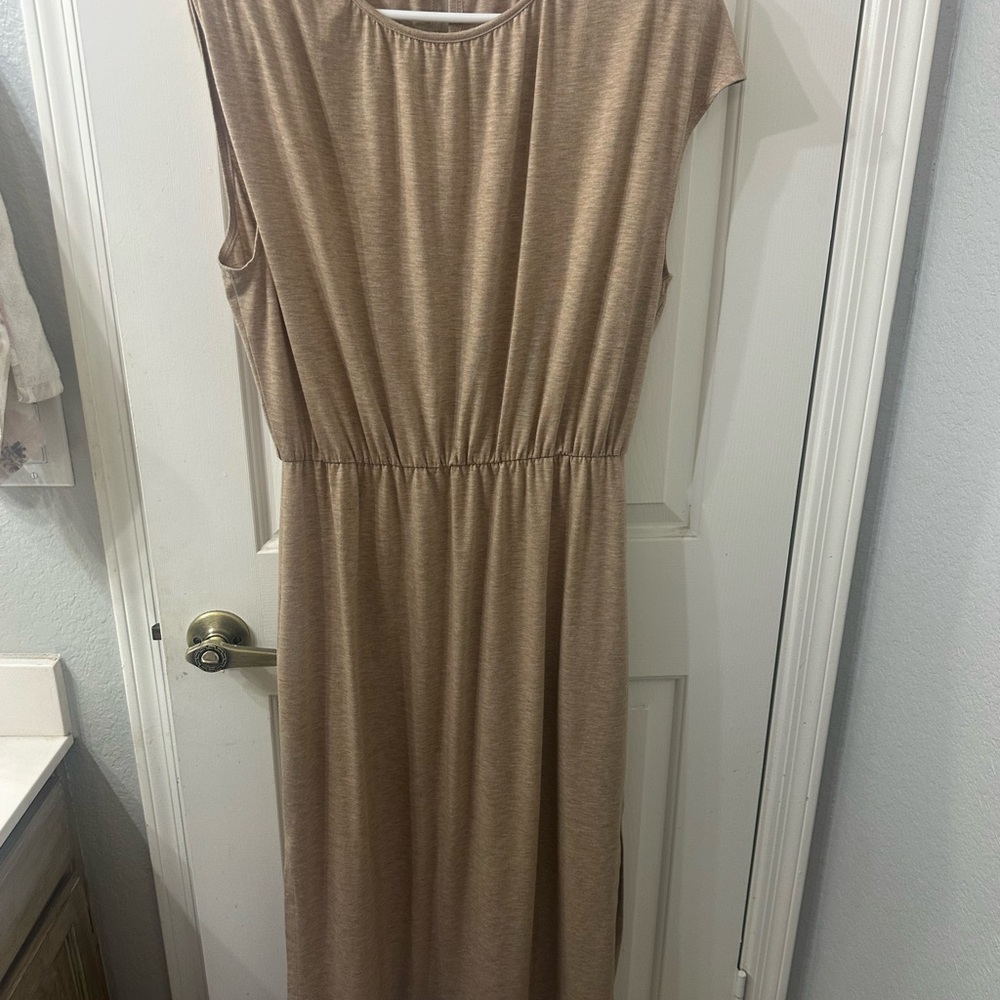 Wayf Tan Sleeveless Crew Neck Sundress